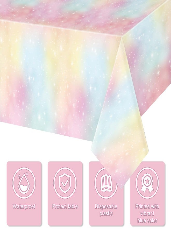 Tiamon 1 Pc Pastel Rainbow Tablecloths Birthday Decorations Pastel Table Cloths for Parties Plastic Rainbow Tablecloth Disposable Table Cover for Unicorn Shower Birthday Wedding 108 x 54 in (Yellow) - Image 3
